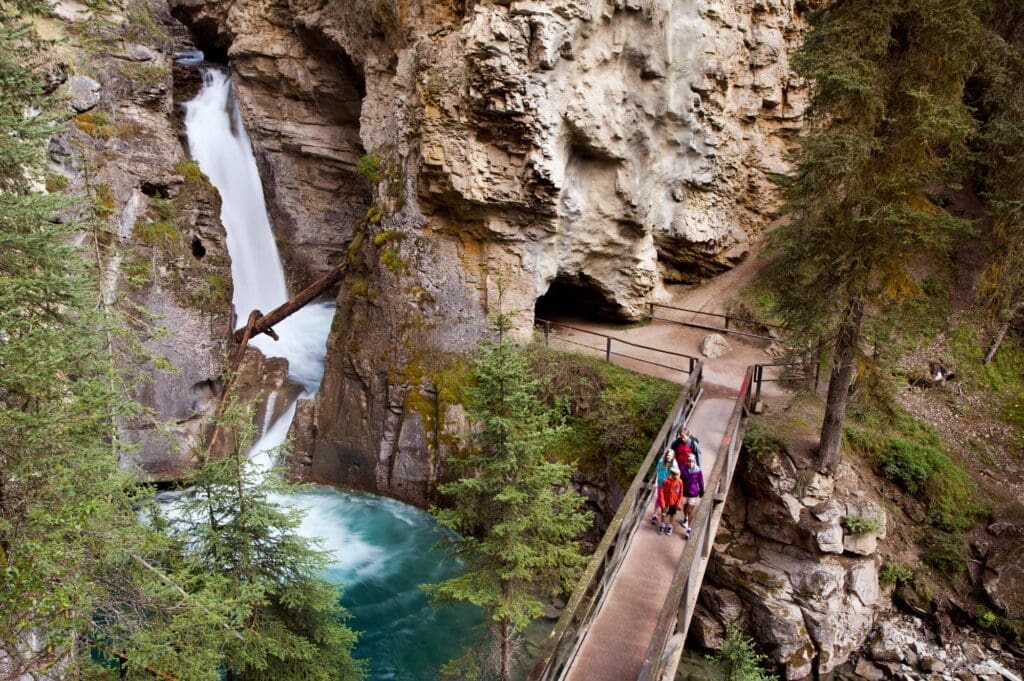 Johnston Canyon is a well-trafficked boardwalk walk in Banff National Park and features beautiful examples of Alberta waterfalls