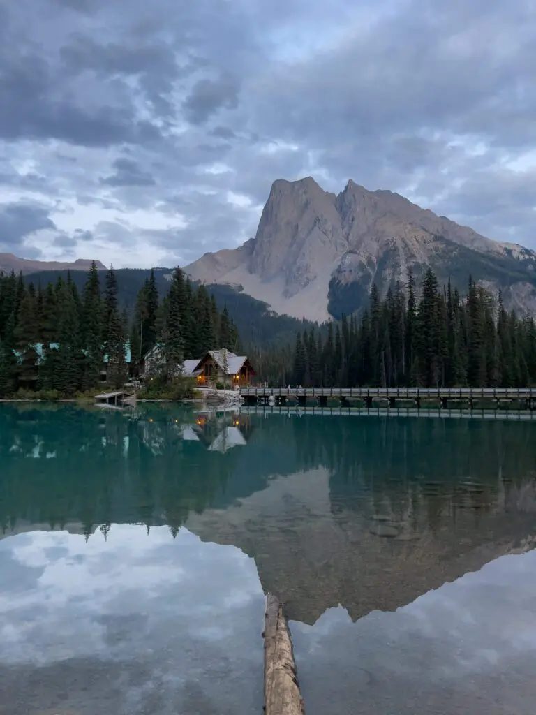 Sunset View of Emerald Lake Lodge and the surrounding mountains