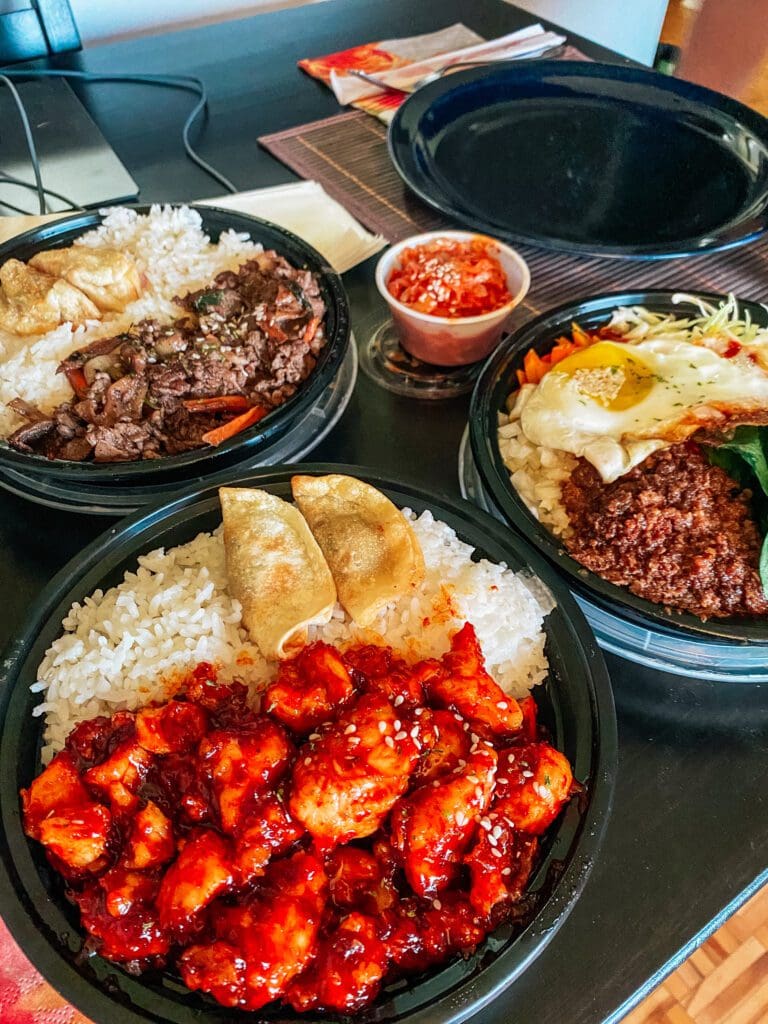 Budget-friendly bites from Backoos Korean Food consisting of three rice meals.