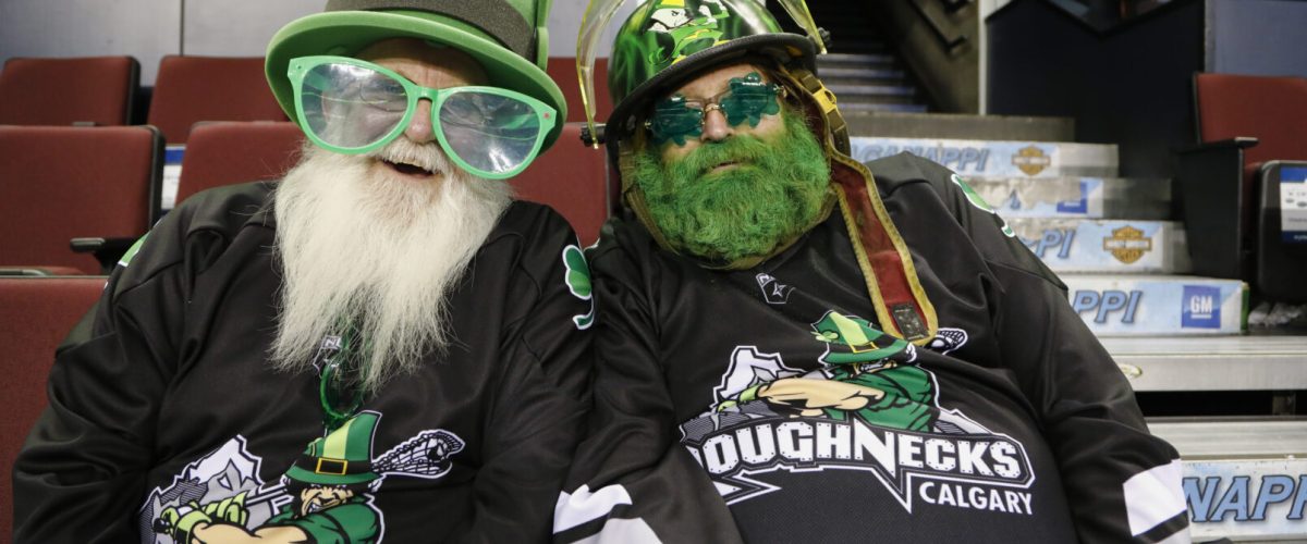 CALGARY, AB - MARCH 17, 2018: The Calgary Roughnecks won 14-13 against the Rochester Knighthawks at the Scotiabank Saddledome's St. Patrick's Day game on Saturday night. (Photo by Jenn Pierce/Calgary Roughnecks)