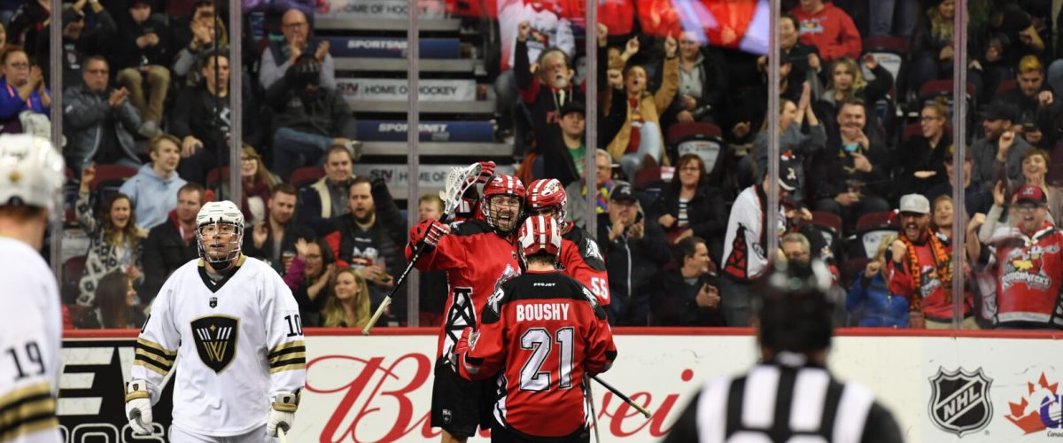 CALGARY, AB - DECEMBER 15, 2018: The Calgary Roughnecks lost 14-13 in OT against the Vancouver Warriors at Scotiabank Saddledome on Saturday. (Photo by Candice Ward/Calgary Hitmen)