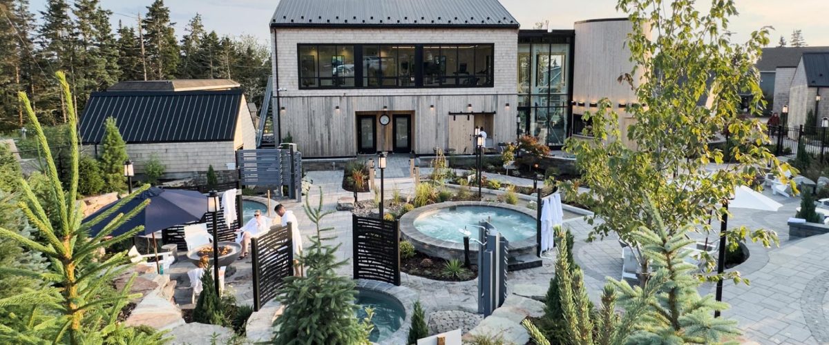 oceanstone resort and spa in nova scotia. hot and cold thermal pools outside.